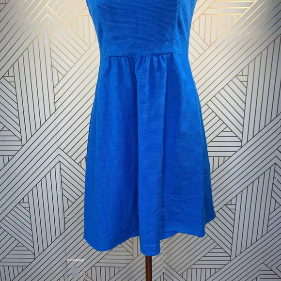 Anthropologie Maeve Aria Dress Fit & Flare Short Sleeve Cut Out Neck Blue Size 0 - Picture 4 of 10